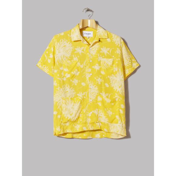 Corridor Yellow Floral Summer Shirt Short Sleeves Sz M